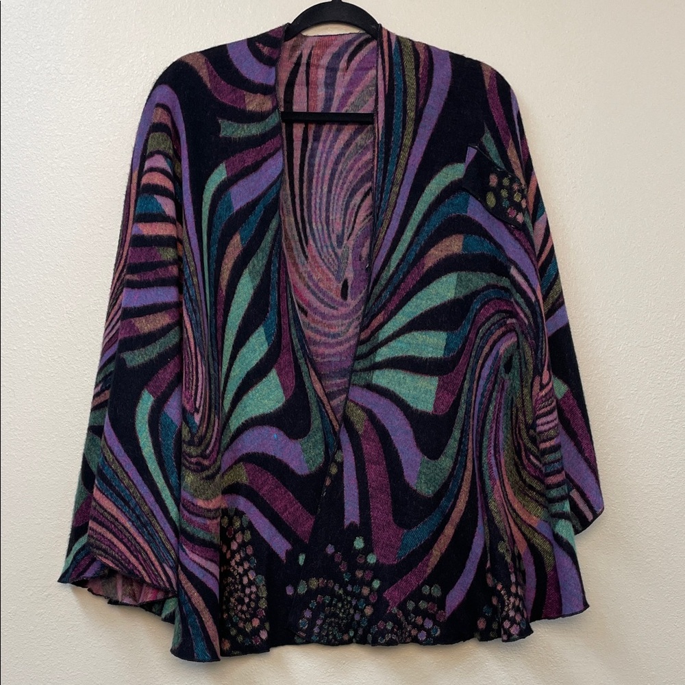 Colorful Abstract Women's OS 100% Cashmere Cape Shall Cardigan Butterfly Sweater